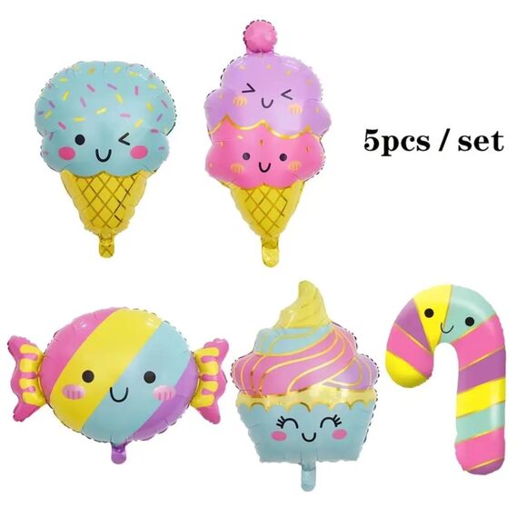 5 Pc. Spring Summer Party Dessert Treats Foil Balloon Birthday Decorations Set - Picture 1 of 6